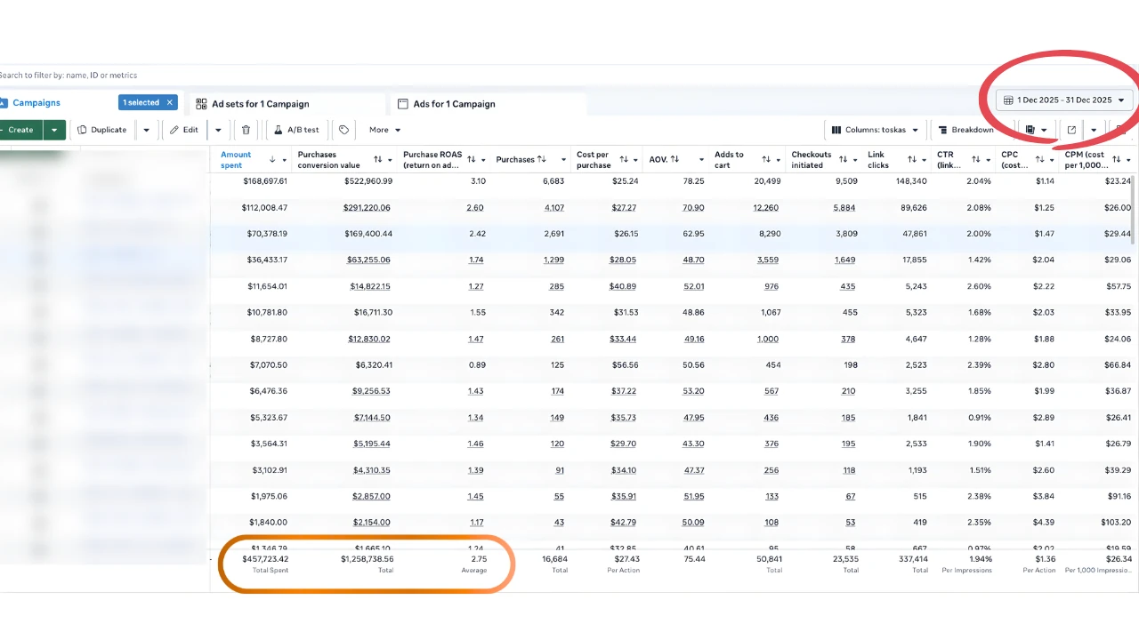 Case study 2, Meta Ads Manager results