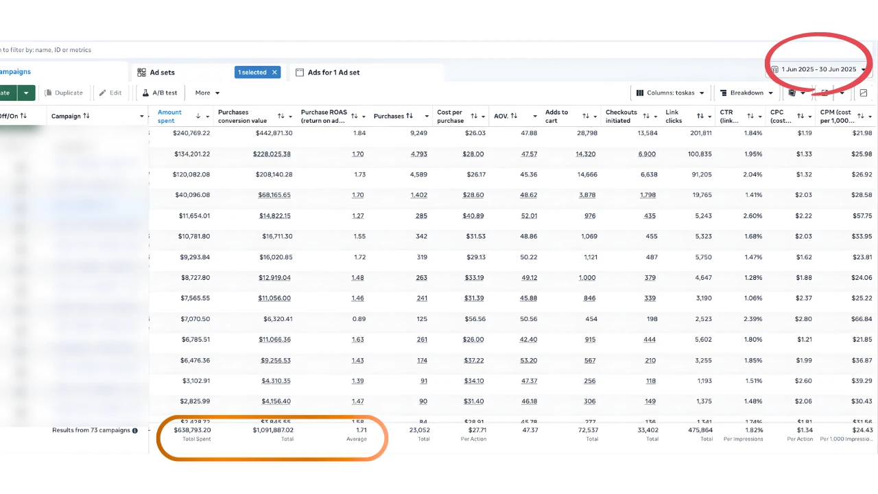 Case study 6, Meta Ads Manager results
