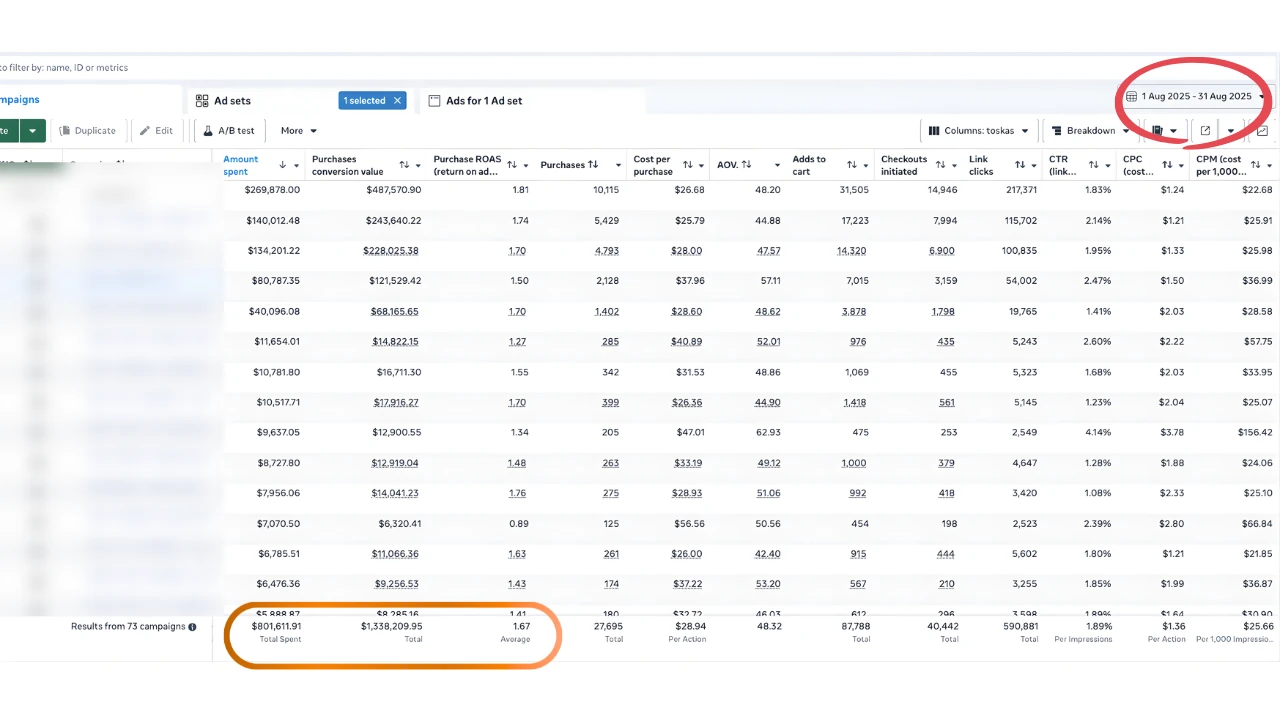 Case study 5, Meta Ads Manager results